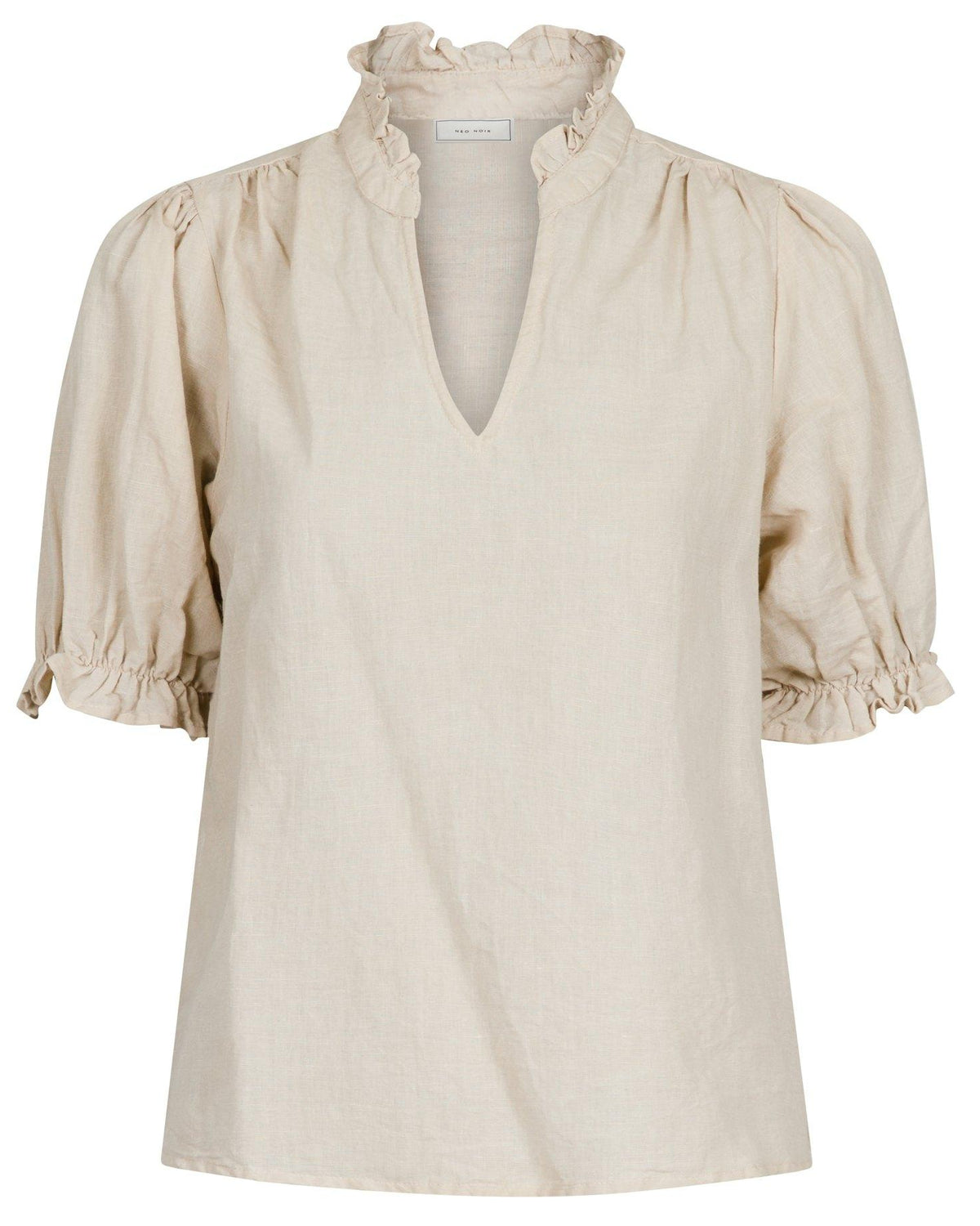 Neo Noir Odesa Linen Bluse Sand NOS26, beige hør top