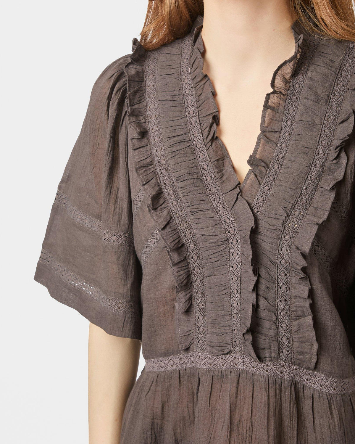 Neo Noir Evienne S Voile Top Dark Brown NOS26, sød brun top