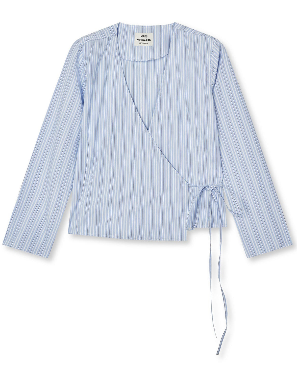 Mads Nørgaard Mia Poplin Pam Wrap Top Pinstripe/Provence, blå wrap top