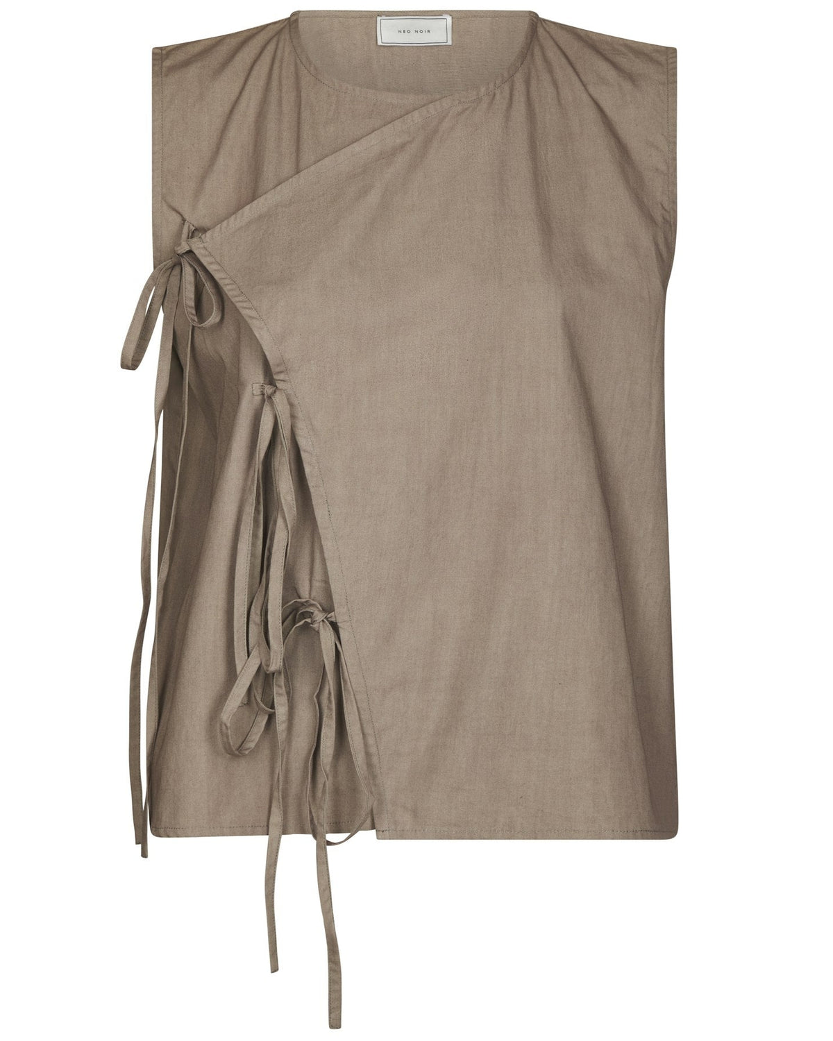 Lasa C Poplin Top Taupe fra Neo Noir, brun top med bindebånd