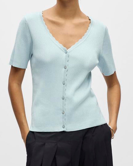Object Kelly SS V-Neck Cardigan Winter Sky NOS26, blå cardigan