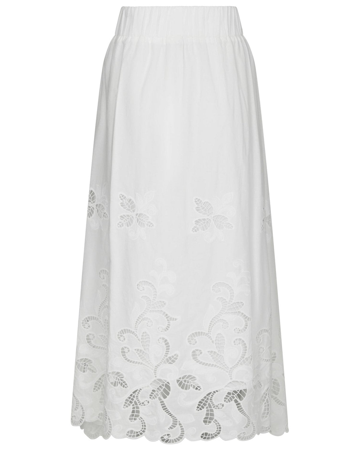 Yara Long Emb Nederdel White fra Neo Noir hvid broderet nederdel