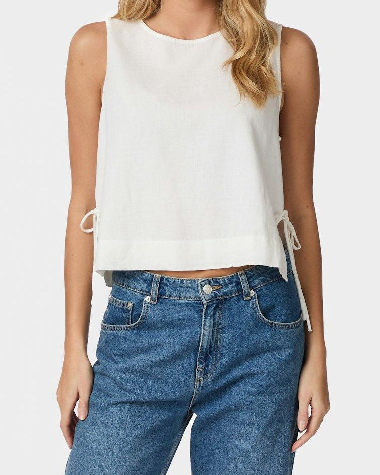 Neo Noir Svetlana Linen Top White NOS26, hvid hørtop