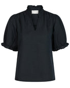 Neo Noir Odesa Linen Bluse Navy NOS26, blå bluse