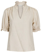 Neo Noir Odesa Linen Bluse Sand NOS26, beige hør top