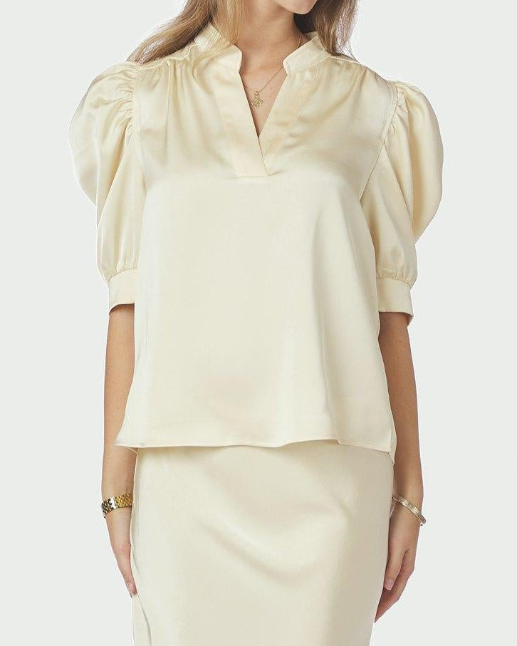 Neo Noir Roella Heavy Sateen Blouse Light Yellow NOS26, gul top
