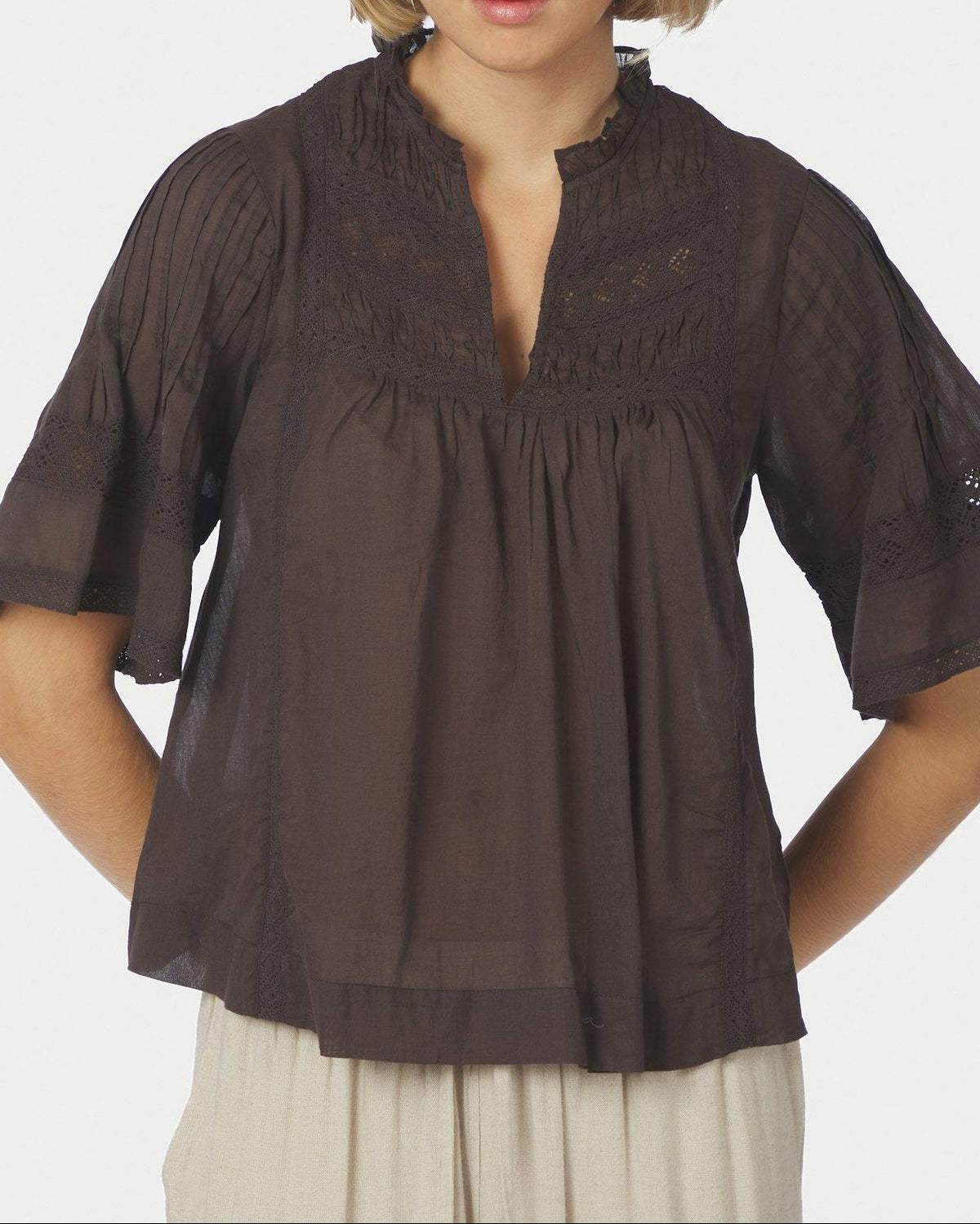 Neo Noir Siama S Voile Bluse Dark Brown NOS26, brun bluse