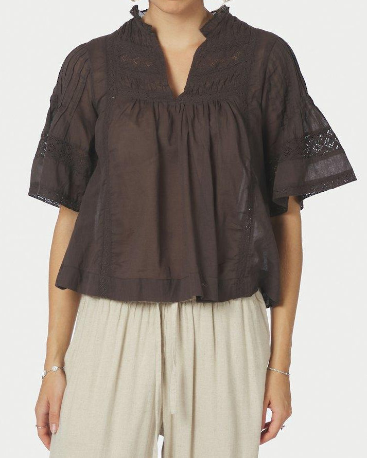 Neo Noir Siama S Voile Bluse Dark Brown NOS26, brun bluse