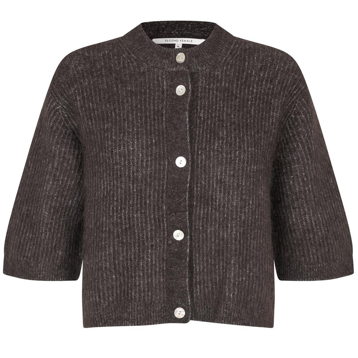 Second Female Andrea Rib Knit Cardigan Chocolate Tort, Lækker brun strik