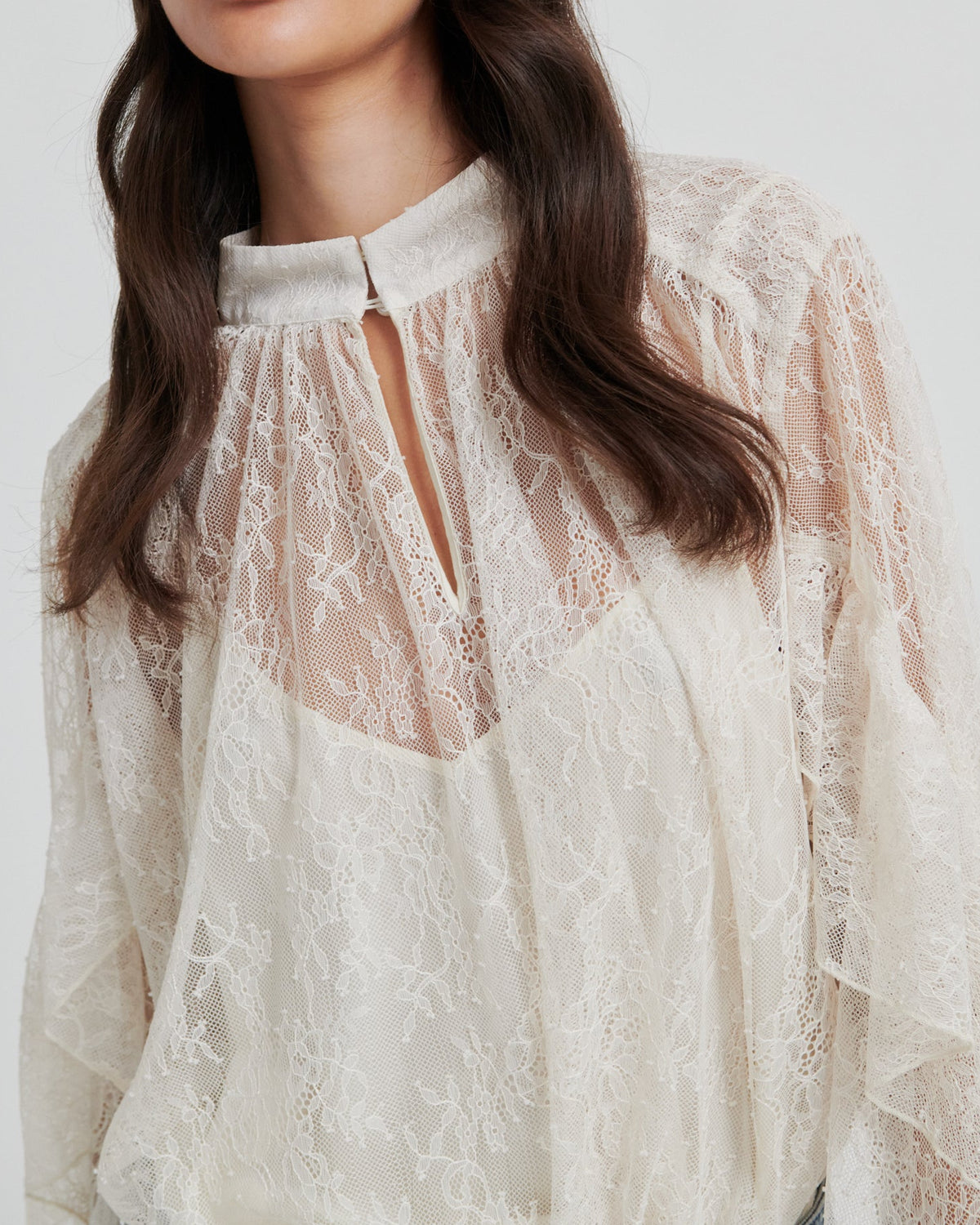 Second Female Sybell Lace Bluse Soft Beige, flot festlig bluse