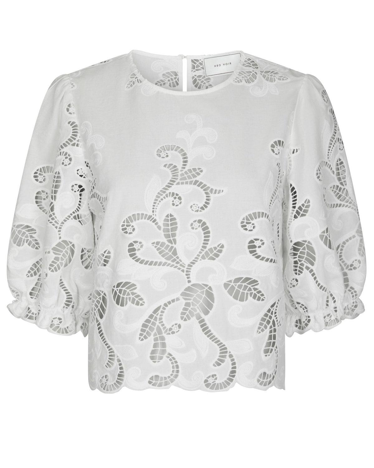 Fia Embroidery Bluse White fra Neo Noir, hvid broderet bluse
