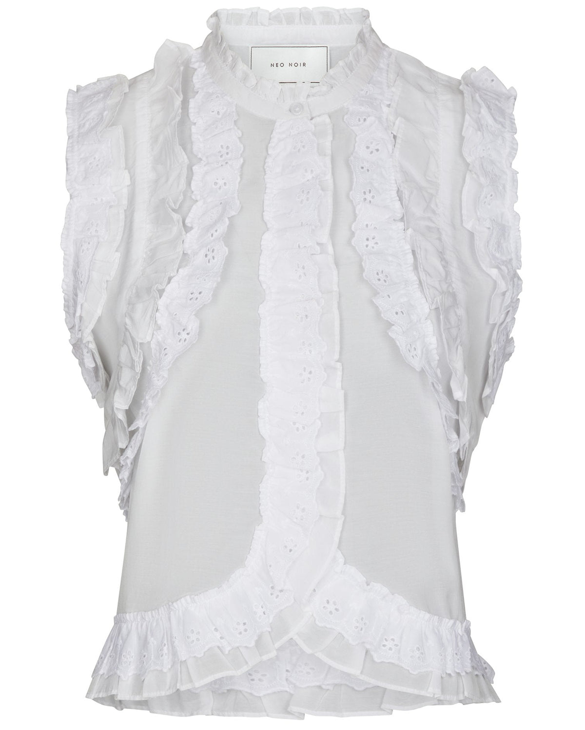 Celia Ruffle Top White fra Neo Noir, hvid flæsetop